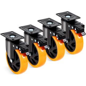 VEVOR Caster Wheels, 5-inch Swivel Plate Casters, Set of 4, with Security A/B Locking No Noise PVC Wheels, Heavy Duty 450 lbs Load Capacity Per C