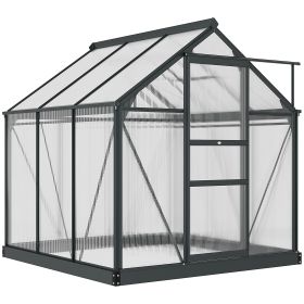 Outsunny Polycarbonate Greenhouse, Heavy Duty Outdoor Aluminum Walk-in Green House Kit Vent Door, 6.2'x6.2'x6.6' Gray