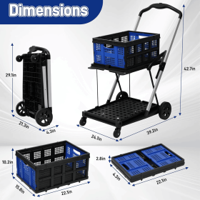 Collapsible Shopping Cart with 1 Bins Grocery Cart on Wheels Multi Use Two Tier Folding Cart for Farmers Market,Kitchen,Grocery Shop