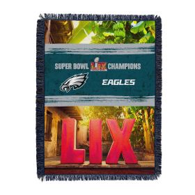 Philadelphia Eagles NFL 2025 Super Bowl LIX Woven Courtyard Tapestry Throw Blanket 48X60 Inches