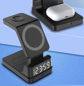 Magnetic Three-in-one 15W Wireless Charger With Clock (Color: Black)