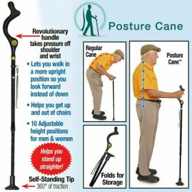 Posture Walking Stick Cane For Men And Women With Adjustable Heights Folding 10 Level Trekking Pole (Color: Black)