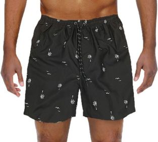 Palm Tree Print Swim Trunks Board Shorts (Color: Black, size: XL)