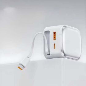 Power Charger Multi-port Charging Head with Built-in Retractable Data Cable (Color: White)