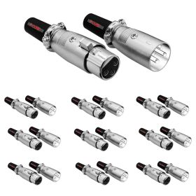 5Core XLR Connector Male Female to 1/4 Audio Jack 3 Pin Secure Mic Plug w Locking Ends (SKU: 10 Pair)